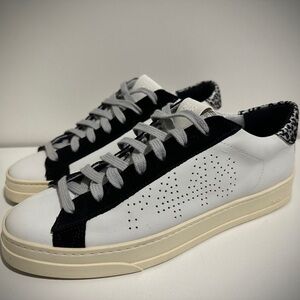 P448 John Style White Leather Sneaker with Silver Accents